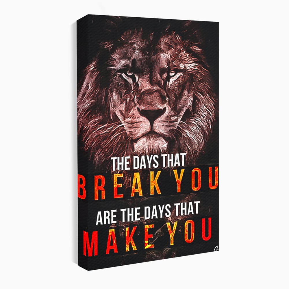 Tablou canvas cu tablou canvas cu leu si mesaj motivational, fara rama, pe sasiu de lemn